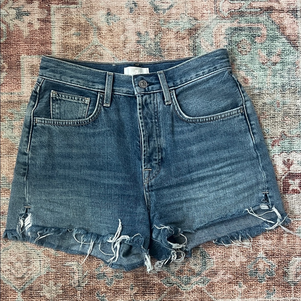 7 For All Mankind Blue Distressed Jean Shorts